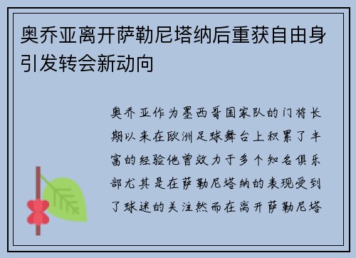 奥乔亚离开萨勒尼塔纳后重获自由身引发转会新动向 奥乔亚离开萨勒尼塔纳后重获自由身引发转会新动向